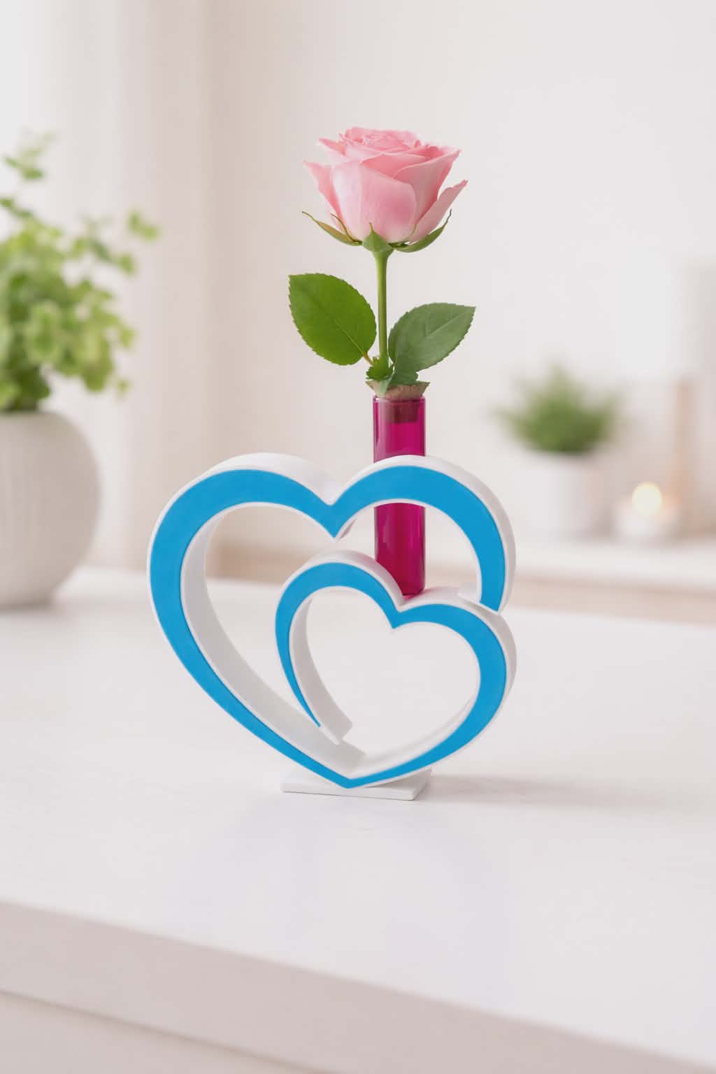 Cœur Fleuri - support décoratif double cœur avec fiole